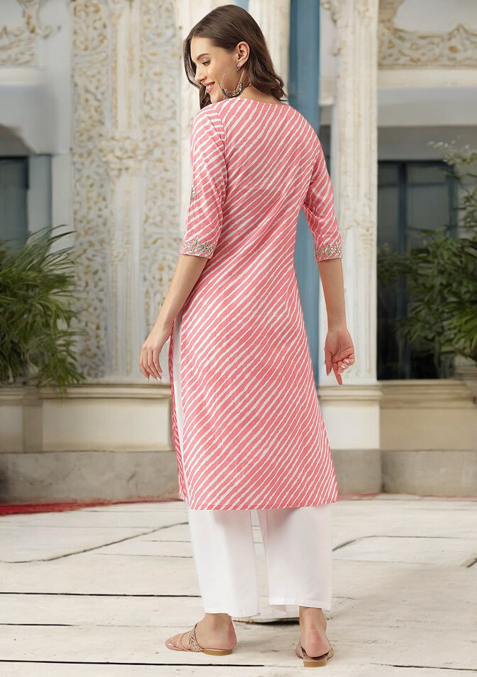 Stripe Print with Gotta Patti Work cotton Straight Kurta