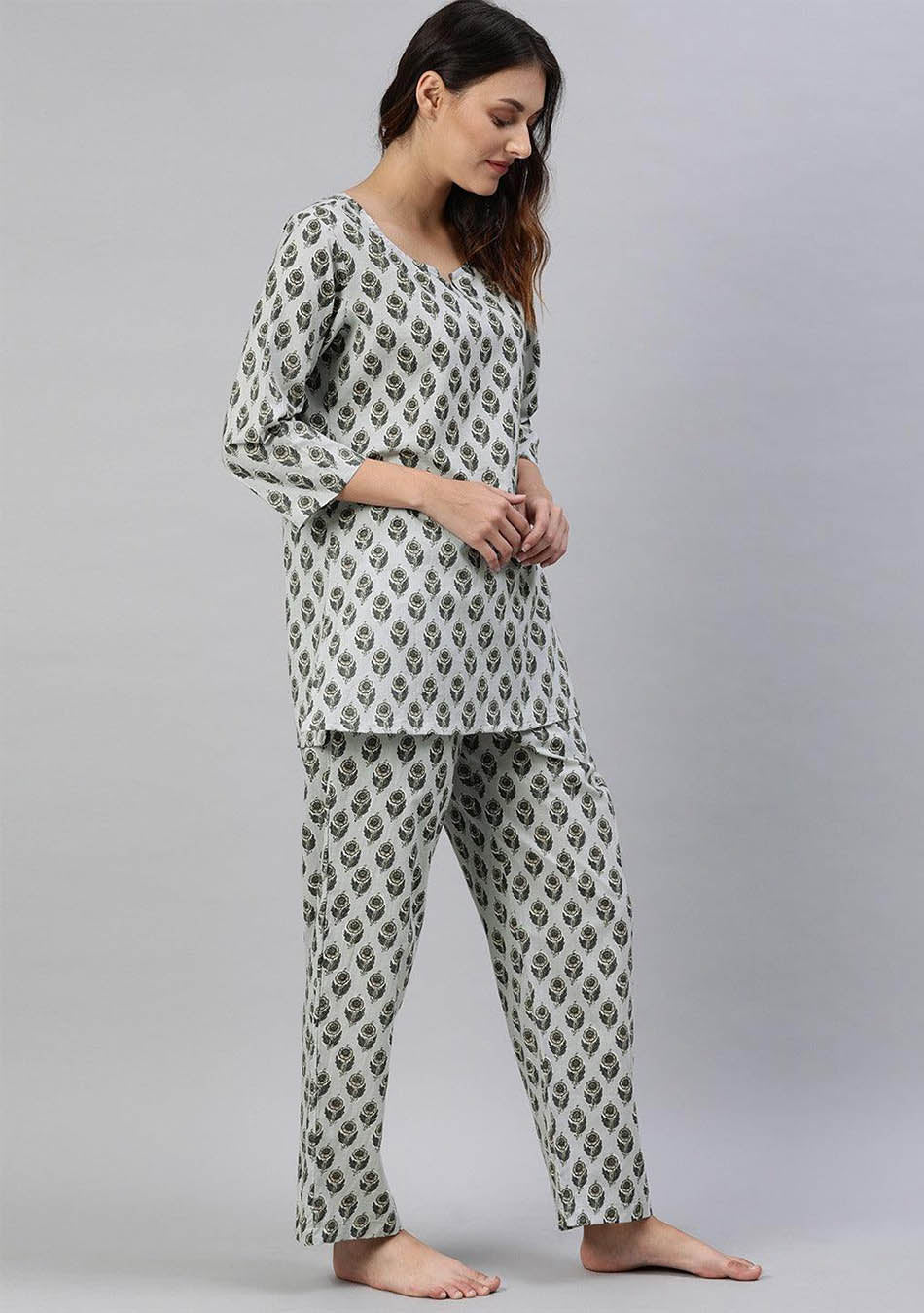 Grey Color Cotton Loungewear Nightwear Buy Women Clothing