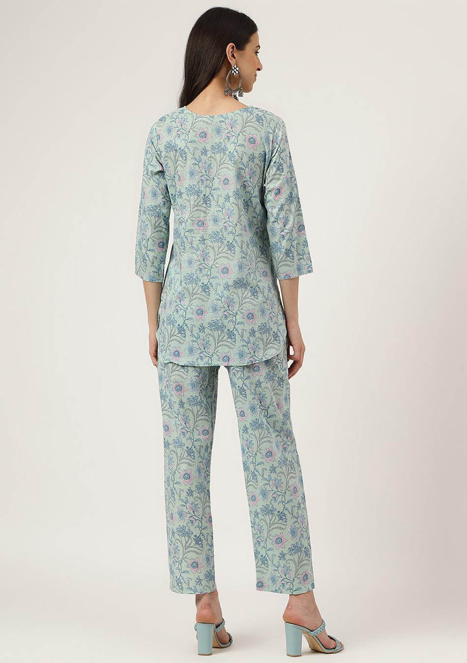 Turquoise Blue Printed Loungewear/Nightwear