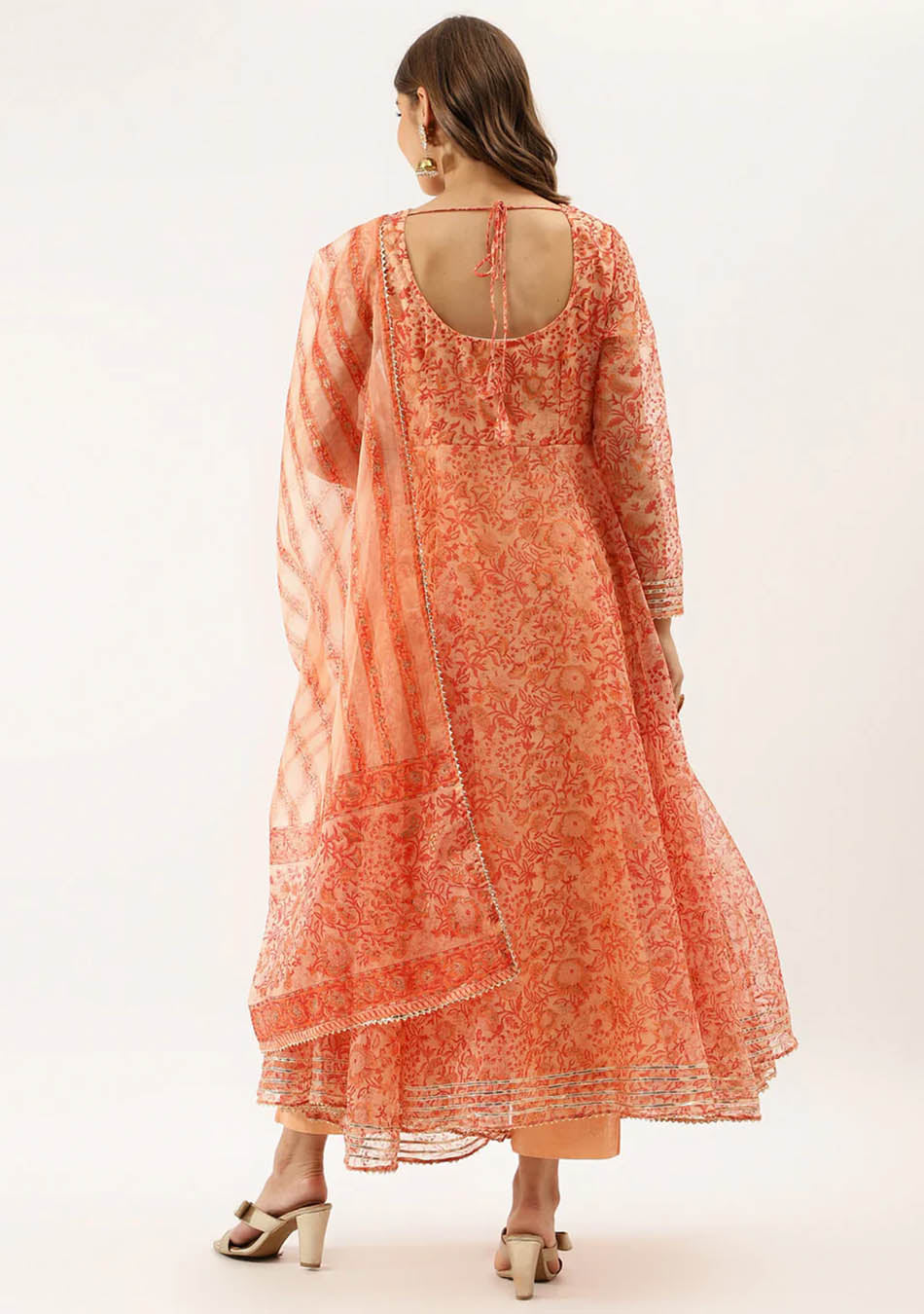 Tangerine Blossom Organza Anarkali Set