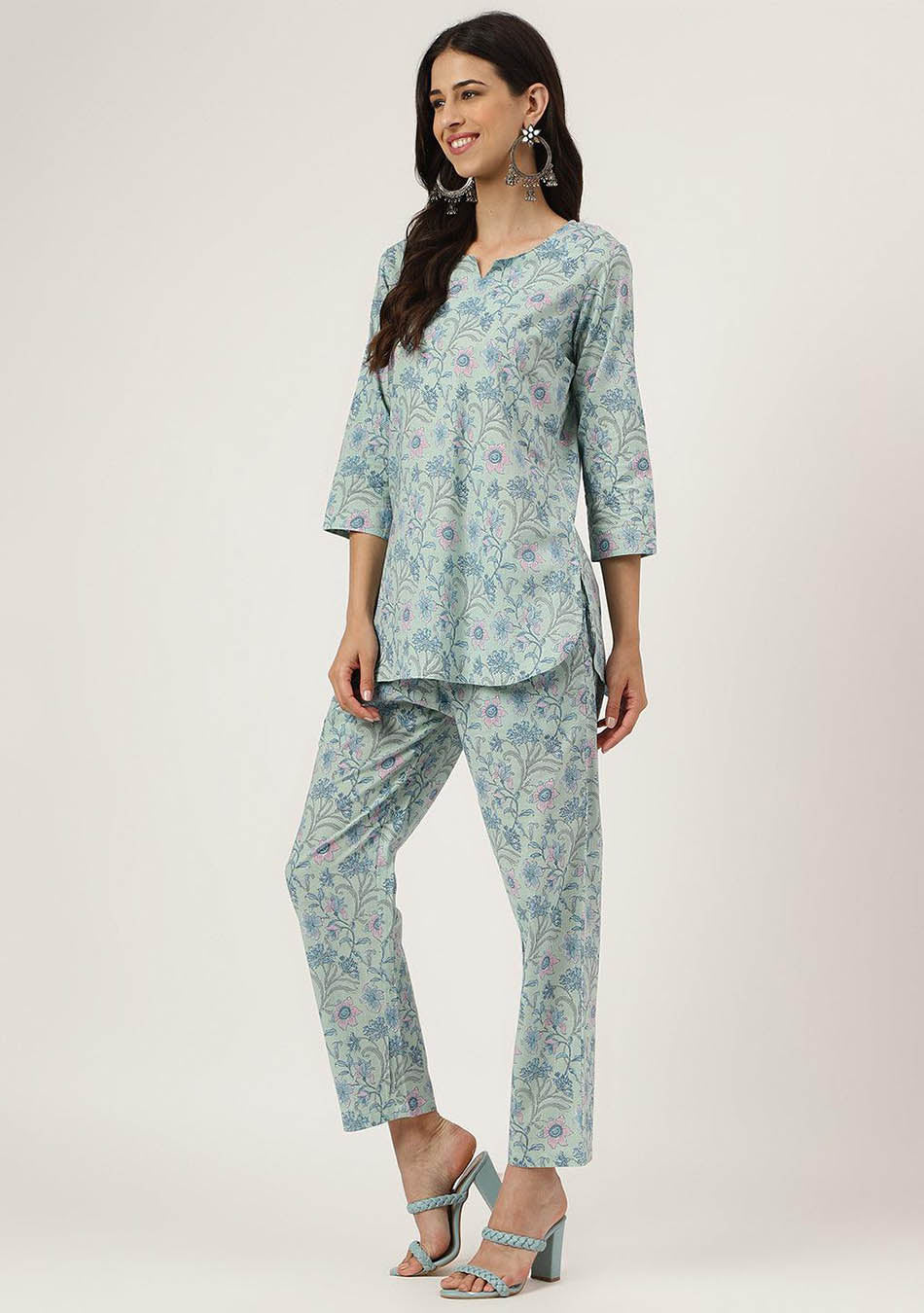 Turquoise Blue Printed Loungewear/Nightwear