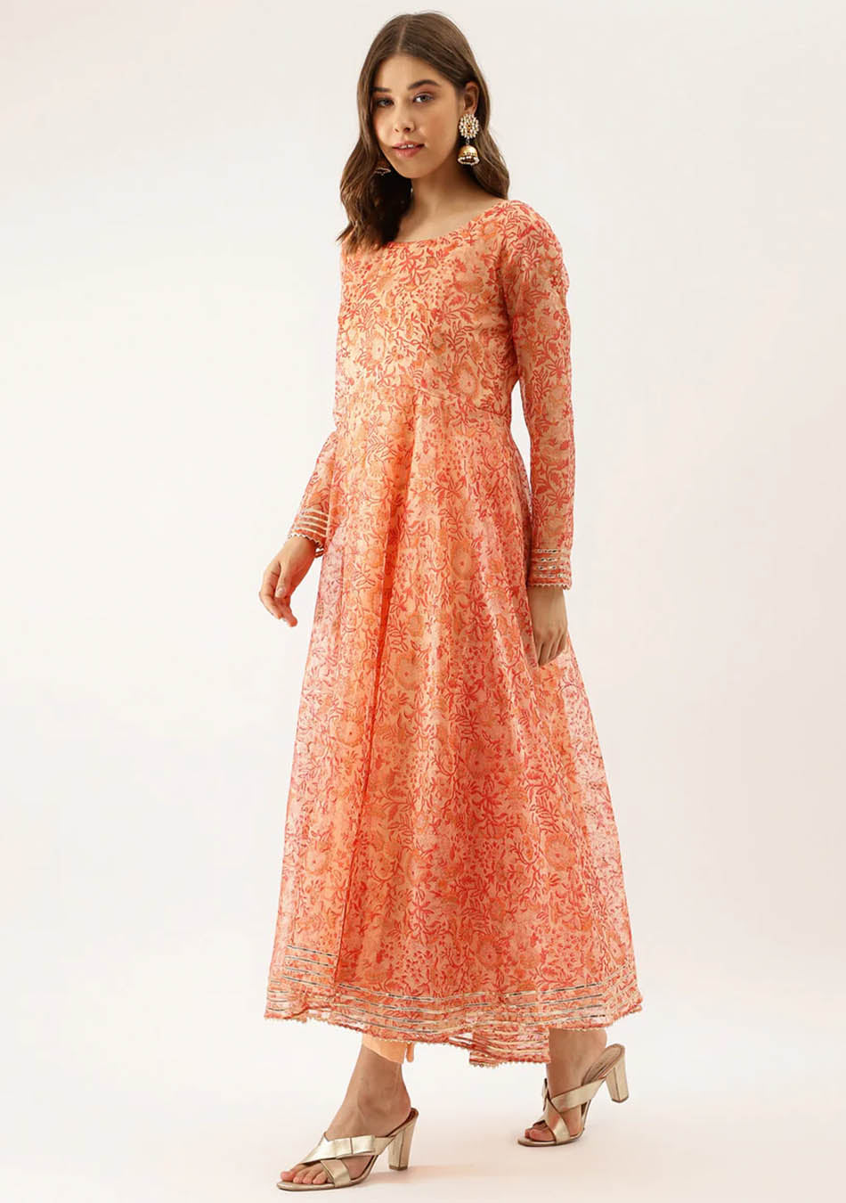 Tangerine Blossom Organza Anarkali Set