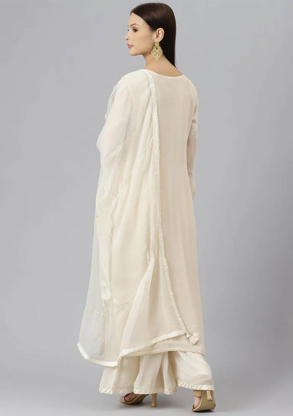 Ivory White Pure Rassion Chanderi Kurta Sharara Set with Dupatta.