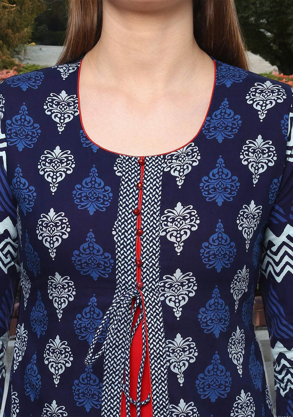 Blue Cotton & Rayon A-line Kurti