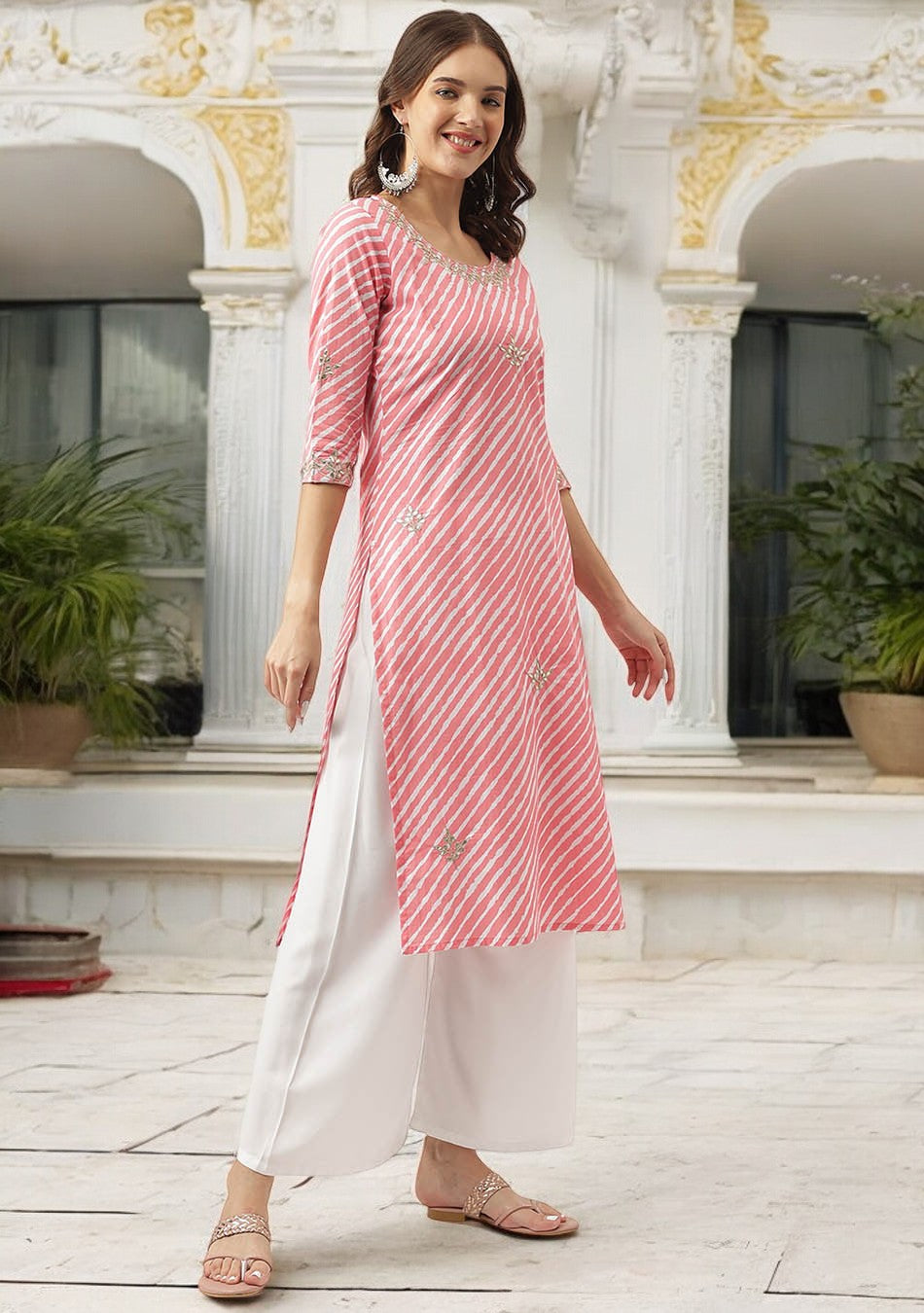 Stripe Print with Gotta Patti Work cotton Straight Kurta