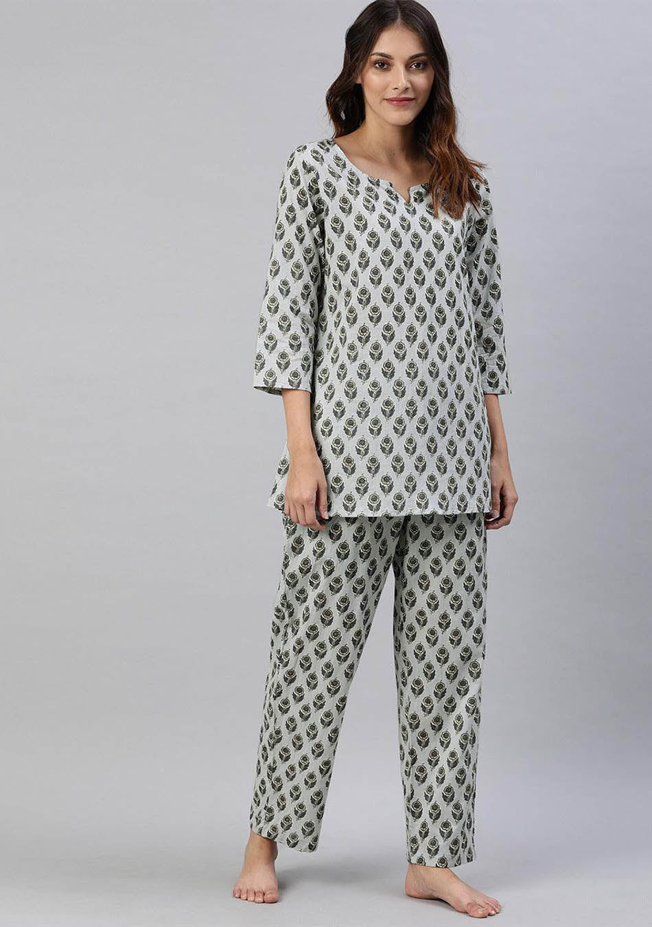 Grey Color Cotton Loungewear/Nightwear