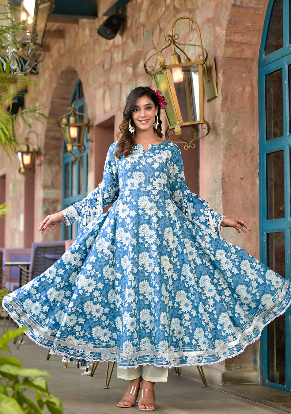 Floral Blue Anarkali Suit with Dupatta Buy Women Clothing