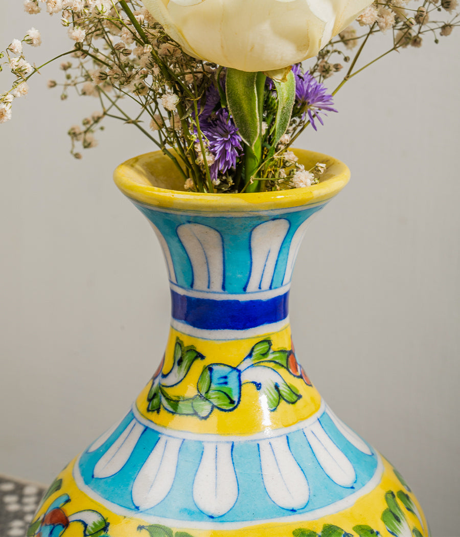 BLUE POTTERY YELLOW GENIE VASE