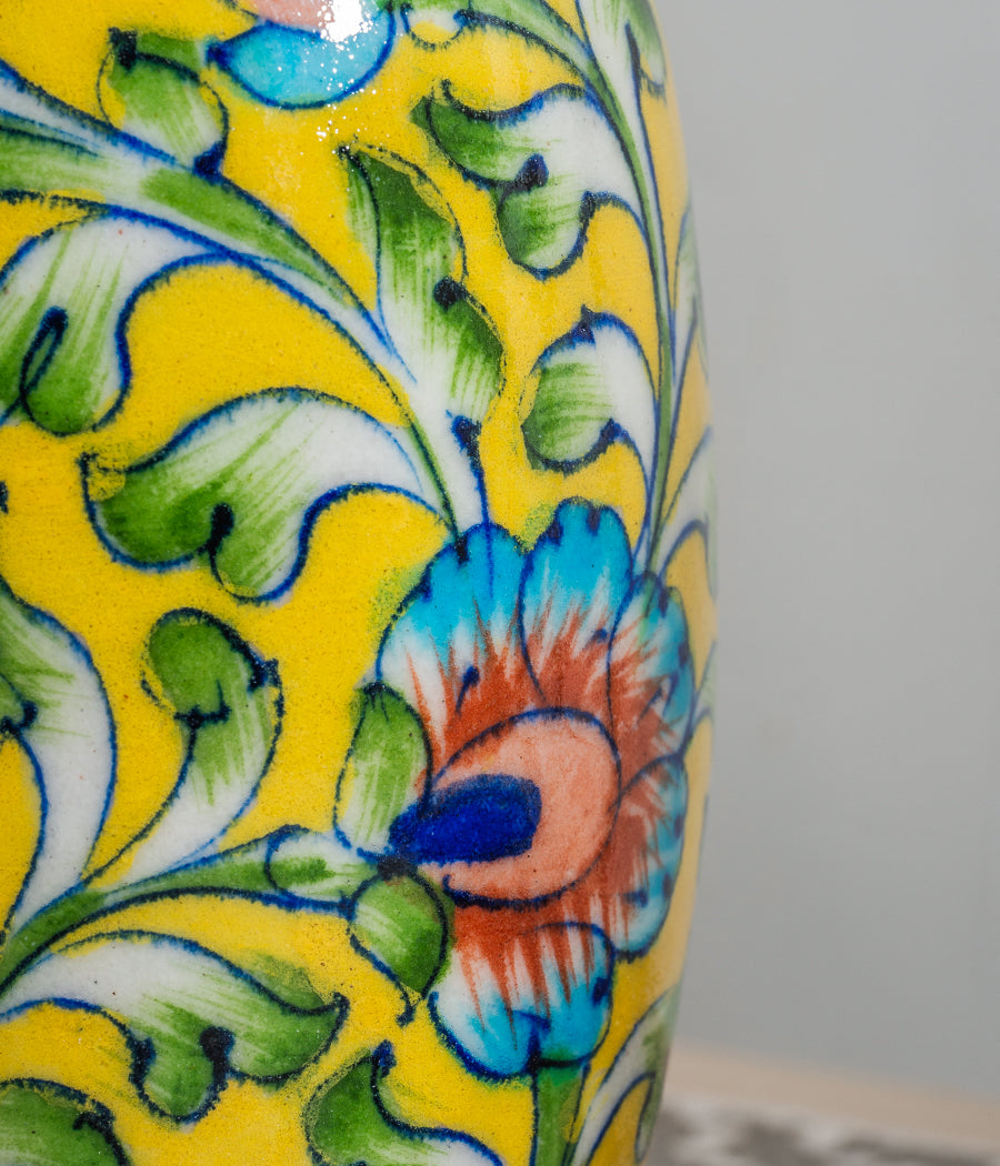 Blue Pottery Yellow Floral Vase