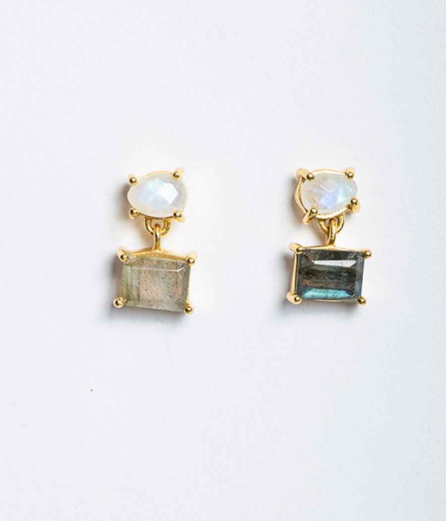 Labradorite & Rainbow Moonstone Gold-Plated Earrings