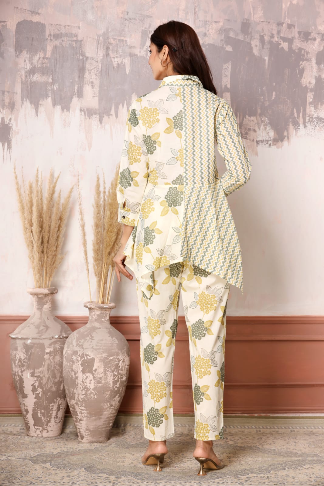 Zig Zag Floral Mustard & White Kurta and Pants