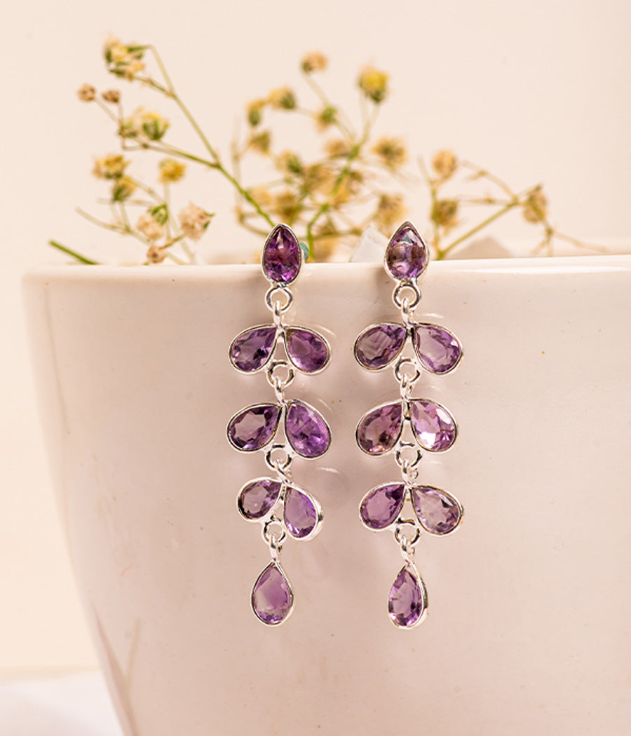 Get Real 4.05 Carat Amethyst Dangling Earrings 14k Gold